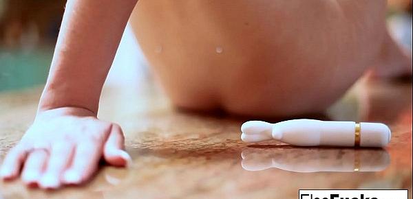  Teen cutie Elsa plays with herself in the kitchen